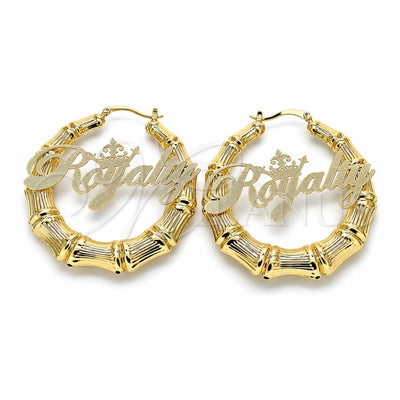Oro Laminado Large Hoop, Gold Filled Style Nameplate and Bamboo Design, Polished, Golden Finish, 02.63.2678.60