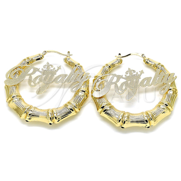 Gold Filled Hoop Earrings — Large Hoop Nameplate and Bamboo Design Polished 02.63. — main product view — SKU 126881 | Oro Laminado aretes de aro — Large Hoop Nameplate and Bamboo diseño pulido 02.63. — SKU 126881
