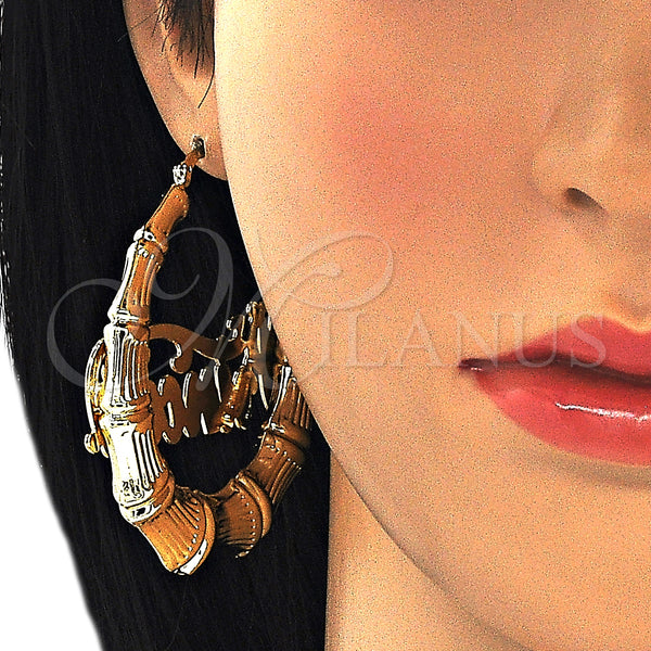 Gold Filled Hoop Earrings — Large Hoop Nameplate and Bamboo Design Polished 02.63. — alternate product view — SKU 126882 | Oro Laminado aretes de aro — Large Hoop Nameplate and Bamboo diseño pulido 02.63. — SKU 126882