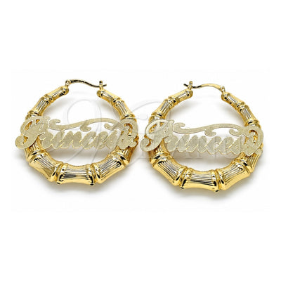 Oro Laminado Large Hoop, Gold Filled Style Nameplate and Bamboo Design, Polished, Golden Finish, 02.63.2679.60