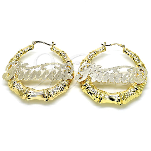 Gold Filled Hoop Earrings — Large Hoop Nameplate and Bamboo Design Polished 02.63. — main product view — SKU 126882 | Oro Laminado aretes de aro — Large Hoop Nameplate and Bamboo diseño pulido 02.63. — SKU 126882
