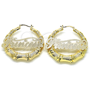 Gold Filled Hoop Earrings — Large Hoop Nameplate and Bamboo Design Polished 02.63. — main product view — SKU 126882 | Oro Laminado aretes de aro — Large Hoop Nameplate and Bamboo diseño pulido 02.63. — SKU 126882