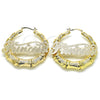 Oro Laminado Large Hoop, Gold Filled Style Nameplate and Bamboo Design, Polished, Golden Finish, 02.63.2679.60