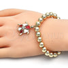 Oro Laminado Adjustable Bolo Bracelet, Gold Filled Style Turtle and Ball Design, with White Crystal, Red Enamel Finish, Golden Finish, 03.63.2034.08 (08 MM Thickness, 8 Inches Length)