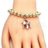 Oro Laminado Adjustable Bolo Bracelet, Gold Filled Style Turtle and Ball Design, with White Crystal, Red Enamel Finish, Golden Finish, 03.63.2034.08 (08 MM Thickness, 8 Inches Length)