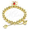 Oro Laminado Adjustable Bolo Bracelet, Gold Filled Style Turtle and Ball Design, with White Crystal, Red Enamel Finish, Golden Finish, 03.63.2034.08 (08 MM Thickness, 8 Inches Length)