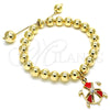 Oro Laminado Adjustable Bolo Bracelet, Gold Filled Style Turtle and Ball Design, with White Crystal, Red Enamel Finish, Golden Finish, 03.63.2034.08 (08 MM Thickness, 8 Inches Length)