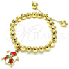 Oro Laminado Adjustable Bolo Bracelet, Gold Filled Style Turtle and Ball Design, with White Crystal, Red Enamel Finish, Golden Finish, 03.63.2034.08 (08 MM Thickness, 8 Inches Length)