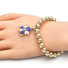 Oro Laminado Adjustable Bolo Bracelet, Gold Filled Style Turtle and Ball Design, with White Crystal, Blue Enamel Finish, Golden Finish, 03.63.2034.1.08 (08 MM Thickness, 8 Inches Length)