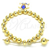 Oro Laminado Adjustable Bolo Bracelet, Gold Filled Style Turtle and Ball Design, with White Crystal, Blue Enamel Finish, Golden Finish, 03.63.2034.1.08 (08 MM Thickness, 8 Inches Length)