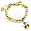 Oro Laminado Adjustable Bolo Bracelet, Gold Filled Style Turtle and Ball Design, with White Crystal, Blue Enamel Finish, Golden Finish, 03.63.2034.1.08 (08 MM Thickness, 8 Inches Length)