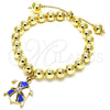 Oro Laminado Adjustable Bolo Bracelet, Gold Filled Style Turtle and Ball Design, with White Crystal, Blue Enamel Finish, Golden Finish, 03.63.2034.1.08 (08 MM Thickness, 8 Inches Length)