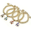 Oro Laminado Adjustable Bolo Bracelet, Gold Filled Style Turtle and Ball Design, with White Crystal, Blue Enamel Finish, Golden Finish, 03.63.2034.1.08 (08 MM Thickness, 8 Inches Length)