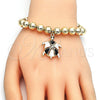 Oro Laminado Adjustable Bolo Bracelet, Gold Filled Style Turtle and Ball Design, with White Crystal, Black Enamel Finish, Golden Finish, 03.63.2034.2.08 (08 MM Thickness, 8 Inches Length)
