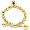 Oro Laminado Adjustable Bolo Bracelet, Gold Filled Style Turtle and Ball Design, with White Crystal, Black Enamel Finish, Golden Finish, 03.63.2034.2.08 (08 MM Thickness, 8 Inches Length)