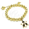 Oro Laminado Adjustable Bolo Bracelet, Gold Filled Style Turtle and Ball Design, with White Crystal, Black Enamel Finish, Golden Finish, 03.63.2034.2.08 (08 MM Thickness, 8 Inches Length)