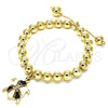 Oro Laminado Adjustable Bolo Bracelet, Gold Filled Style Turtle and Ball Design, with White Crystal, Black Enamel Finish, Golden Finish, 03.63.2034.2.08 (08 MM Thickness, 8 Inches Length)