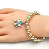Oro Laminado Adjustable Bolo Bracelet, Gold Filled Style Turtle and Ball Design, with White Crystal, Turquoise Enamel Finish, Golden Finish, 03.63.2034.3.08 (08 MM Thickness, 8 Inches Length)