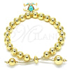 Oro Laminado Adjustable Bolo Bracelet, Gold Filled Style Turtle and Ball Design, with White Crystal, Turquoise Enamel Finish, Golden Finish, 03.63.2034.3.08 (08 MM Thickness, 8 Inches Length)