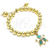Oro Laminado Adjustable Bolo Bracelet, Gold Filled Style Turtle and Ball Design, with White Crystal, Turquoise Enamel Finish, Golden Finish, 03.63.2034.3.08 (08 MM Thickness, 8 Inches Length)