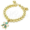 Oro Laminado Adjustable Bolo Bracelet, Gold Filled Style Turtle and Ball Design, with White Crystal, Turquoise Enamel Finish, Golden Finish, 03.63.2034.3.08 (08 MM Thickness, 8 Inches Length)