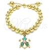 Oro Laminado Adjustable Bolo Bracelet, Gold Filled Style Turtle and Ball Design, with White Crystal, Turquoise Enamel Finish, Golden Finish, 03.63.2034.3.08 (08 MM Thickness, 8 Inches Length)