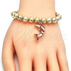 Oro Laminado Adjustable Bolo Bracelet, Gold Filled Style Dolphin and Ball Design, with White Crystal, Red Enamel Finish, Golden Finish, 03.63.2035.08 (08 MM Thickness, 8 Inches Length)