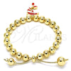 Oro Laminado Adjustable Bolo Bracelet, Gold Filled Style Dolphin and Ball Design, with White Crystal, Red Enamel Finish, Golden Finish, 03.63.2035.08 (08 MM Thickness, 8 Inches Length)
