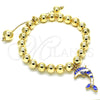 Oro Laminado Adjustable Bolo Bracelet, Gold Filled Style Dolphin and Ball Design, with White Crystal, Blue Enamel Finish, Golden Finish, 03.63.2035.1.08 (08 MM Thickness, 8 Inches Length)