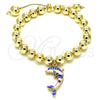 Oro Laminado Adjustable Bolo Bracelet, Gold Filled Style Dolphin and Ball Design, with White Crystal, Blue Enamel Finish, Golden Finish, 03.63.2035.1.08 (08 MM Thickness, 8 Inches Length)