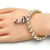 Oro Laminado Adjustable Bolo Bracelet, Gold Filled Style Dolphin and Ball Design, with White Crystal, Black Enamel Finish, Golden Finish, 03.63.2035.2.08 (08 MM Thickness, 8 Inches Length)