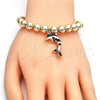 Oro Laminado Adjustable Bolo Bracelet, Gold Filled Style Dolphin and Ball Design, with White Crystal, Black Enamel Finish, Golden Finish, 03.63.2035.2.08 (08 MM Thickness, 8 Inches Length)