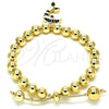 Oro Laminado Adjustable Bolo Bracelet, Gold Filled Style Dolphin and Ball Design, with White Crystal, Black Enamel Finish, Golden Finish, 03.63.2035.2.08 (08 MM Thickness, 8 Inches Length)