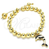 Oro Laminado Adjustable Bolo Bracelet, Gold Filled Style Dolphin and Ball Design, with White Crystal, Black Enamel Finish, Golden Finish, 03.63.2035.2.08 (08 MM Thickness, 8 Inches Length)