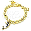 Oro Laminado Adjustable Bolo Bracelet, Gold Filled Style Dolphin and Ball Design, with White Crystal, Black Enamel Finish, Golden Finish, 03.63.2035.2.08 (08 MM Thickness, 8 Inches Length)