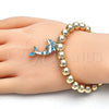 Oro Laminado Adjustable Bolo Bracelet, Gold Filled Style Dolphin and Ball Design, with White Crystal, Turquoise Enamel Finish, Golden Finish, 03.63.2035.3.08 (08 MM Thickness, 8 Inches Length)
