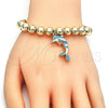 Oro Laminado Adjustable Bolo Bracelet, Gold Filled Style Dolphin and Ball Design, with White Crystal, Turquoise Enamel Finish, Golden Finish, 03.63.2035.3.08 (08 MM Thickness, 8 Inches Length)