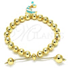 Oro Laminado Adjustable Bolo Bracelet, Gold Filled Style Dolphin and Ball Design, with White Crystal, Turquoise Enamel Finish, Golden Finish, 03.63.2035.3.08 (08 MM Thickness, 8 Inches Length)