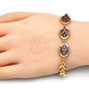 Oro Laminado Fancy Bracelet, Gold Filled Style with Garnet Cubic Zirconia, Polished, Golden Finish, 03.210.0112.1.07 (07 MM Thickness, 7 Inches Length)