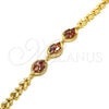 Oro Laminado Fancy Bracelet, Gold Filled Style with Garnet Cubic Zirconia, Polished, Golden Finish, 03.210.0112.1.07 (07 MM Thickness, 7 Inches Length)
