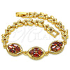 Oro Laminado Fancy Bracelet, Gold Filled Style with Garnet Cubic Zirconia, Polished, Golden Finish, 03.210.0112.1.07 (07 MM Thickness, 7 Inches Length)