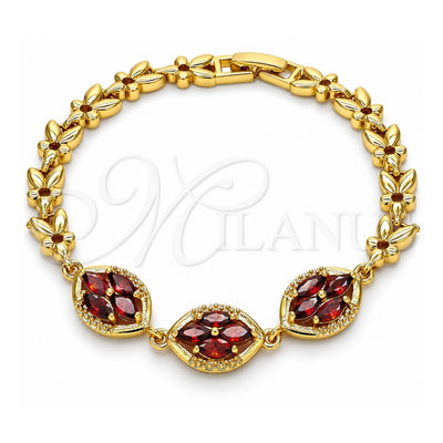 Oro Laminado Fancy Bracelet, Gold Filled Style with Garnet Cubic Zirconia, Polished, Golden Finish, 03.210.0112.1.07 (07 MM Thickness, 7 Inches Length)