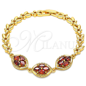 Gold Filled Bracelet — Fancy Bracelet with Garnet Cubic Zirconia Polished 03. — main product view — SKU 126901 | Oro Laminado brazalete — elegante Bracelet with Garnet Cubic Zirconia pulido 03. — SKU 126901