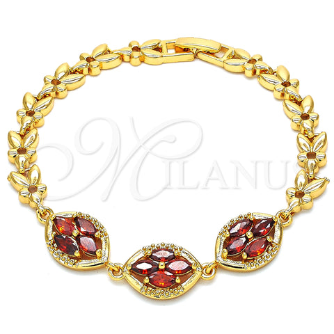 Oro Laminado Fancy Bracelet, Gold Filled Style with Garnet Cubic Zirconia, Polished, Golden Finish, 03.210.0112.1.07 (07 MM Thickness, 7 Inches Length)