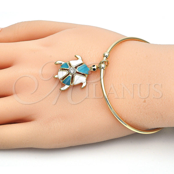 Gold Filled Jewelry — Individual Bangle Turtle Design with White Crystal Turquoise — alternate product view — SKU 126902 | Oro Laminado joyería — Individual Bangle Turtle diseño with cristal blanco Turquoise — SKU 126902
