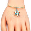 Oro Laminado Individual Bangle, Gold Filled Style Turtle Design, with White Crystal, Turquoise Enamel Finish, Golden Finish, 07.63.0204 (02 MM Thickness, One size fits all)