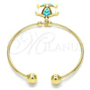 Oro Laminado Individual Bangle, Gold Filled Style Turtle Design, with White Crystal, Turquoise Enamel Finish, Golden Finish, 07.63.0204 (02 MM Thickness, One size fits all)