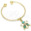 Oro Laminado Individual Bangle, Gold Filled Style Turtle Design, with White Crystal, Turquoise Enamel Finish, Golden Finish, 07.63.0204 (02 MM Thickness, One size fits all)