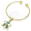 Oro Laminado Individual Bangle, Gold Filled Style Turtle Design, with White Crystal, Turquoise Enamel Finish, Golden Finish, 07.63.0204 (02 MM Thickness, One size fits all)