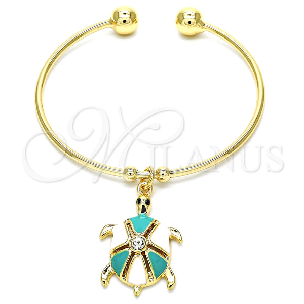 Gold Filled Jewelry — Individual Bangle Turtle Design with White Crystal Turquoise — main product view — SKU 126902 | Oro Laminado joyería — Individual Bangle Turtle diseño with cristal blanco Turquoise — SKU 126902